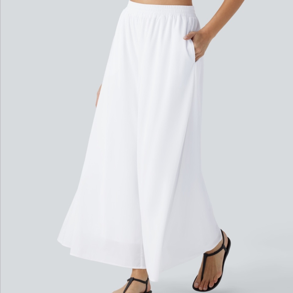 HALARA High Waisted Pocket Mesh Overlay Wide Leg Casual Pants